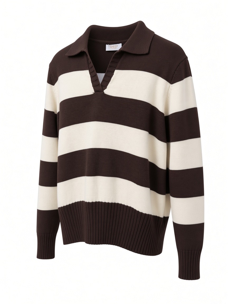 Dámsky pruhovaný POLO pulóver SHEEP FASHION MILK CHOCOLATE Hnedý s.WEAR 4